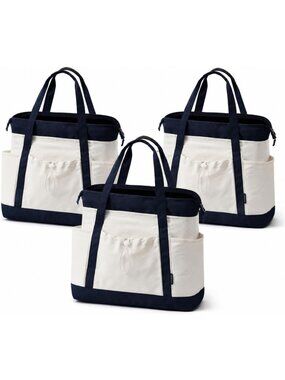 Large Foldable Canvas Tote Bag - Reusable Grocery Shopping Bag with Zipper